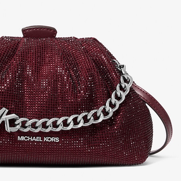 NWT MICHAEL MICHAEL KORS Nola Small Crystal Embellished Chain Crossbody Oxblood - Picture 3 of 16